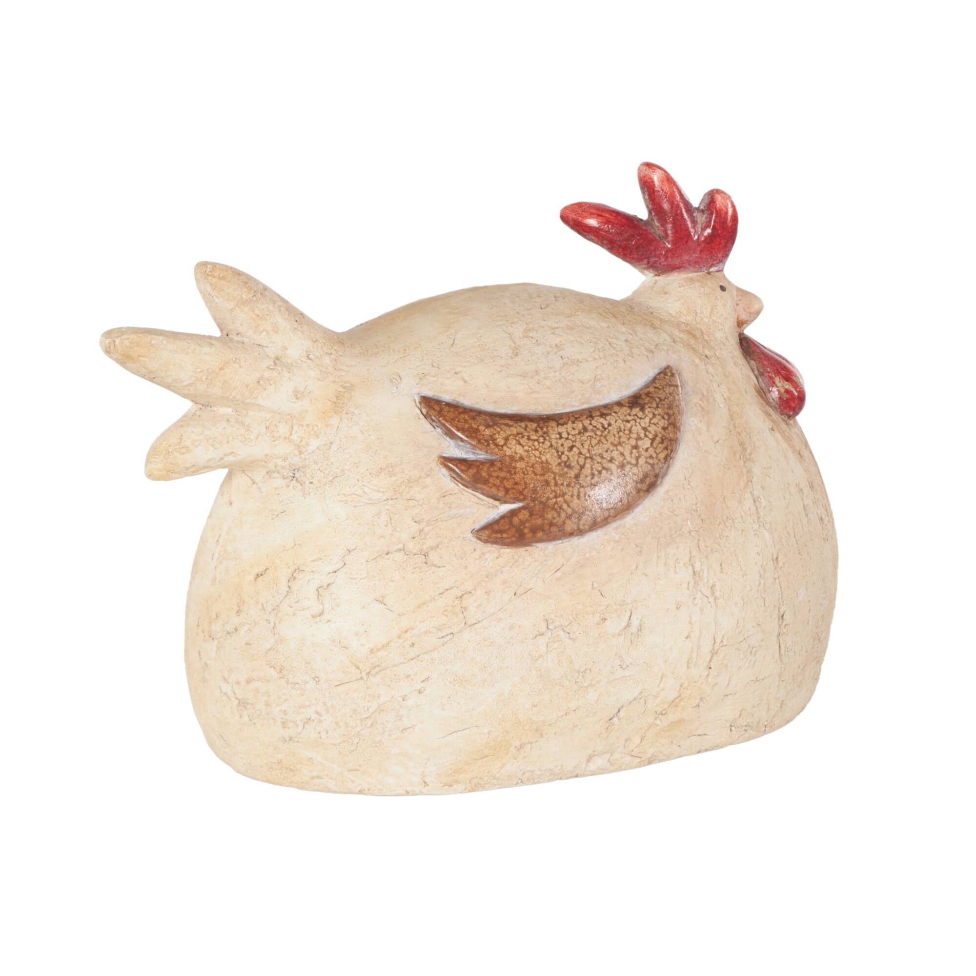 9.5" Cream & Red Magnesium Oxide Rooster Sitting Garden Sculpture